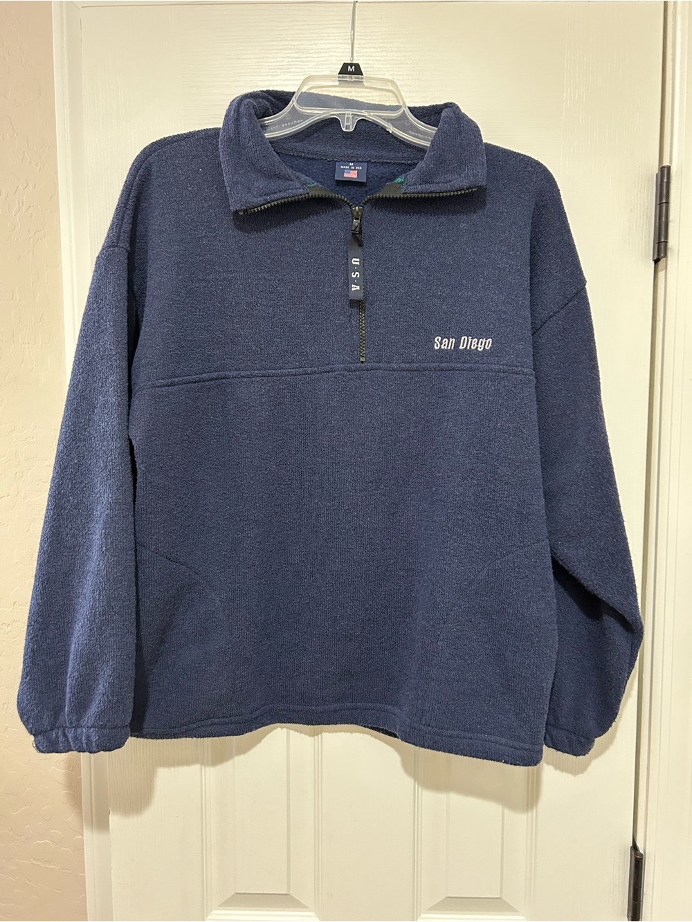 Men's Navy Quarter-Zip Fleece Pullover - San Diego - Made in USA - Unisex